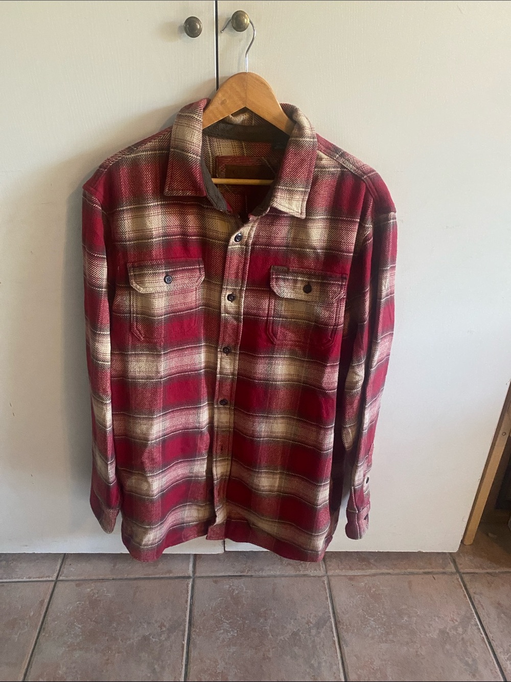 Orvis Red and Cream Plaid Flannel Jacket